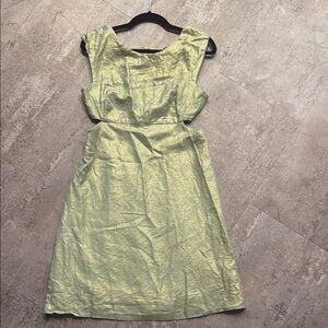 ☘️anthropologie Maeve Metallic Green Midi Dress
